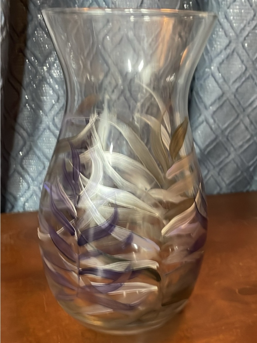 Decorative Hand-Painted Glass Vase in Purple and Cream